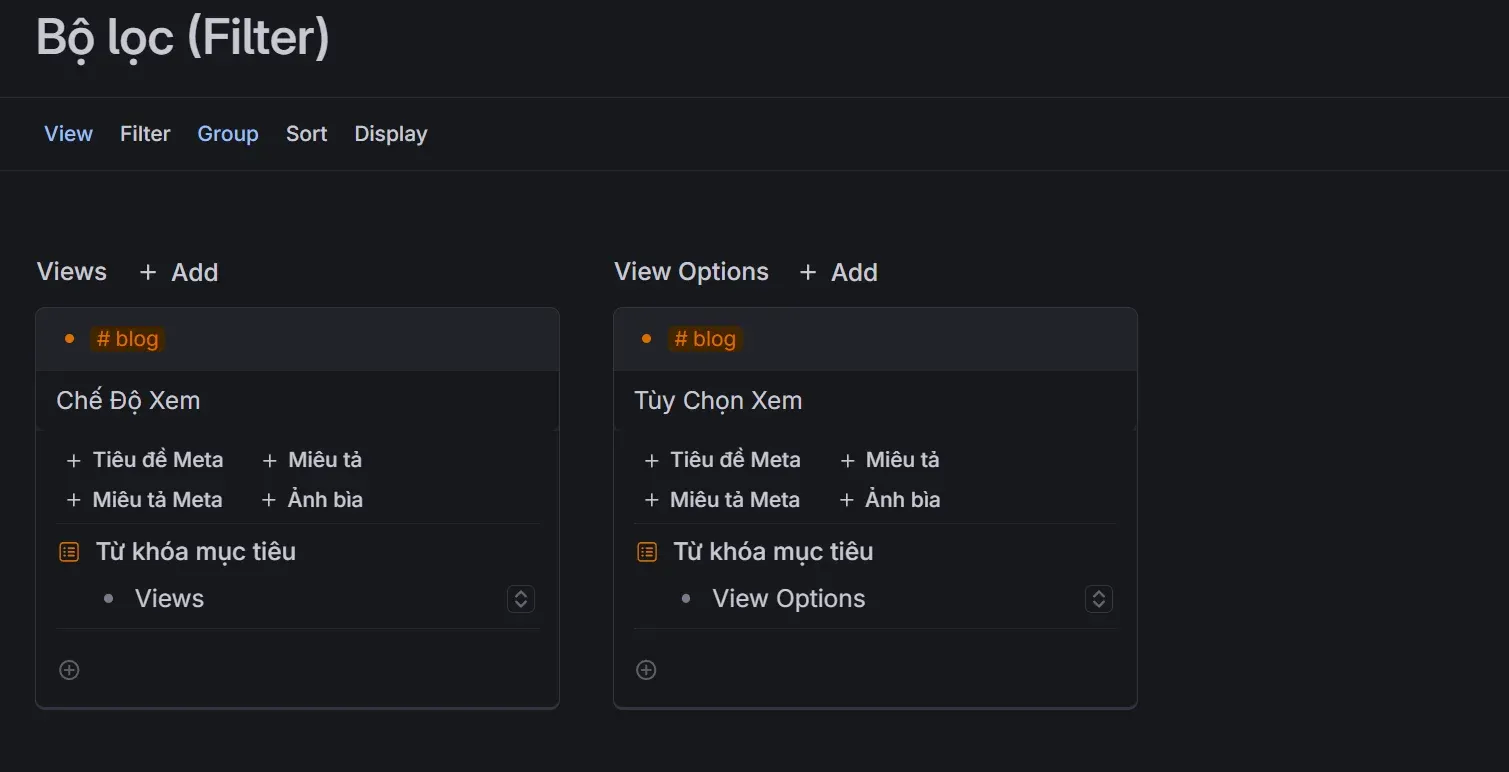 Example: Group by Target keywords as Views and View Options