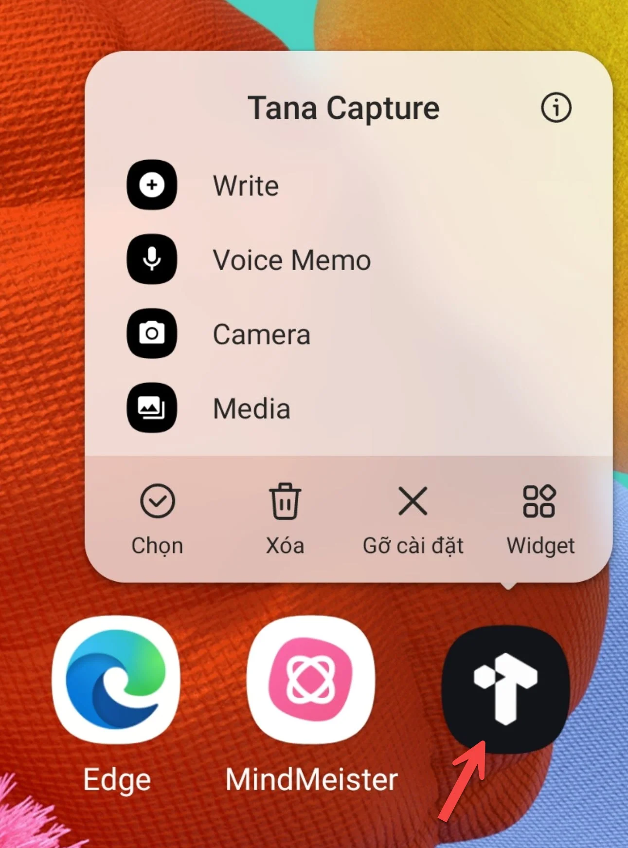 Click and hold on the Tana icon to get options