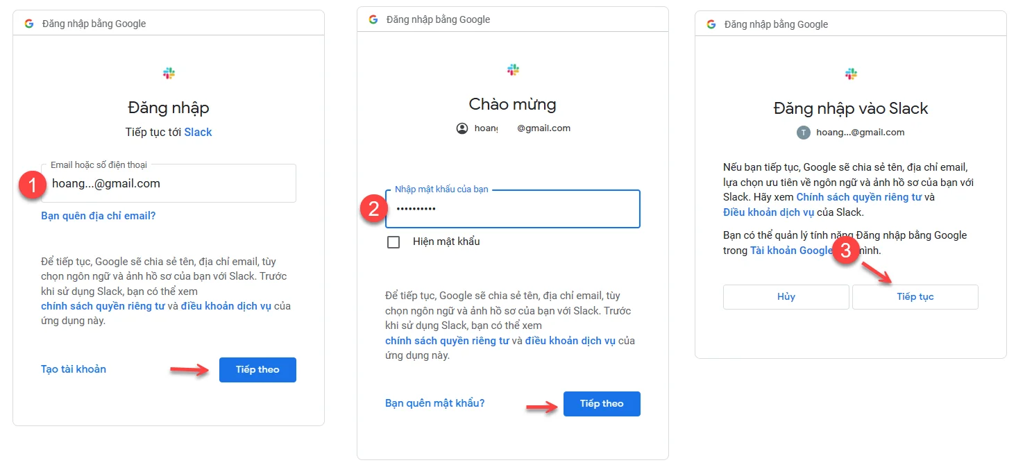 Lựa chọn đang nhập với email