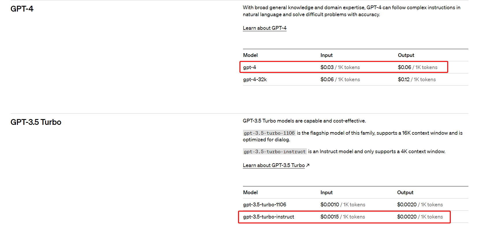 Price list of GPT-4 and GPT-3.5 Turbo