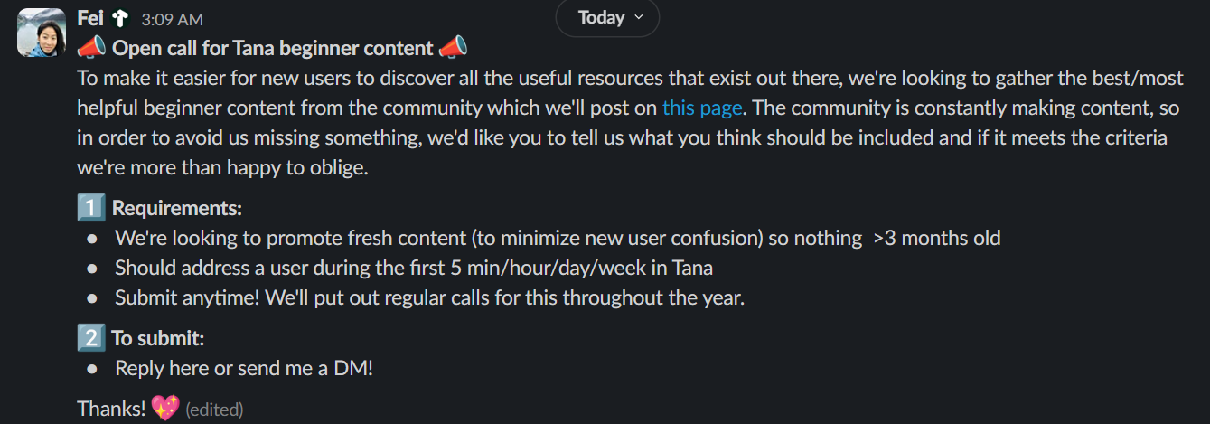 Tana cải tiến Save Layout và ghi nhận nội dung từ cộng đồng